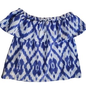 Womens XS Madewell Blue & White Boho Tie-Dye Cold Shoulder Bow Top